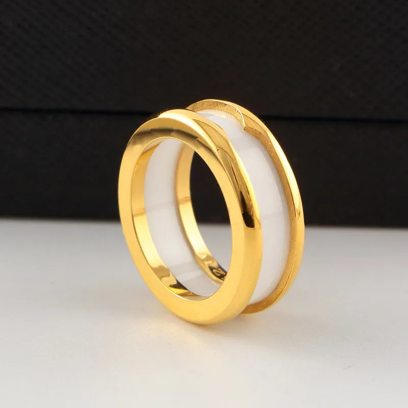 Дизайнерское роскошное модное любовное кольцо из титановой стали 316L Кольца из розового золота из нержавеющей стали для влюбленных белый черный керамический подарок для пары