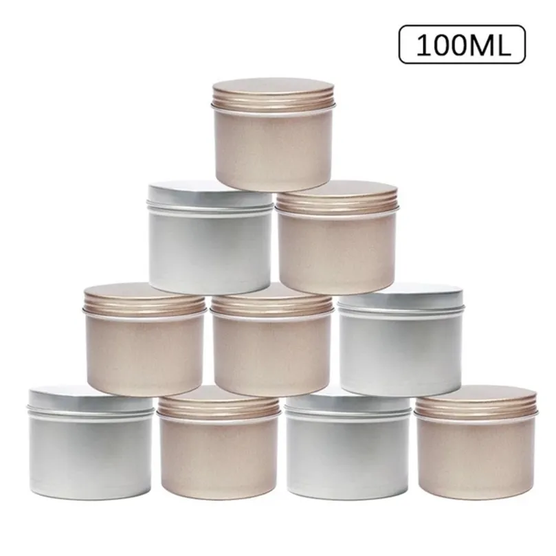 16 -stks 100 ml goud zilver lege tin pot aluminium kaarsen met deksel metalen crème potten cadeauverpakking opslag fles container cx220413