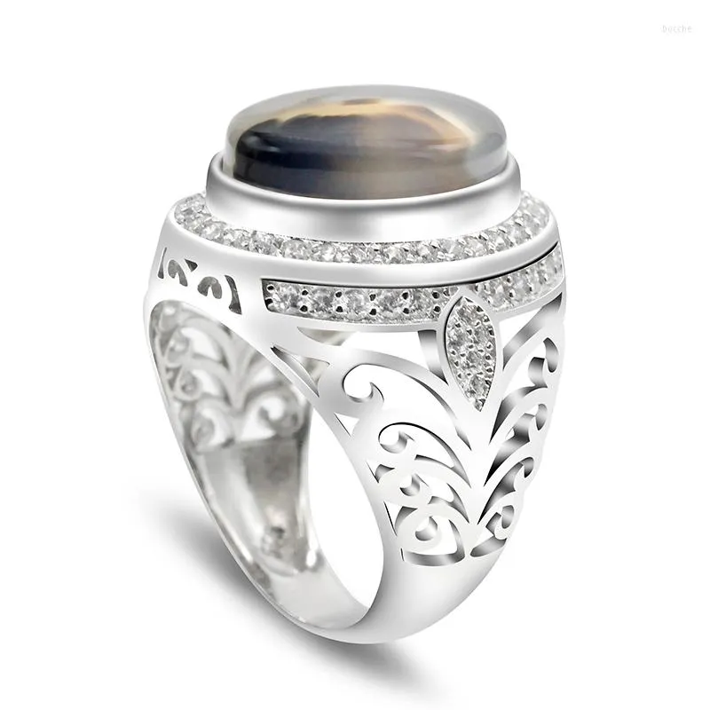 Pierścienie klastrowe owalne naturalny agat kamień 925 Srebrny męski pierścień męski Design Design Fashion Hage Capstone Biżuter