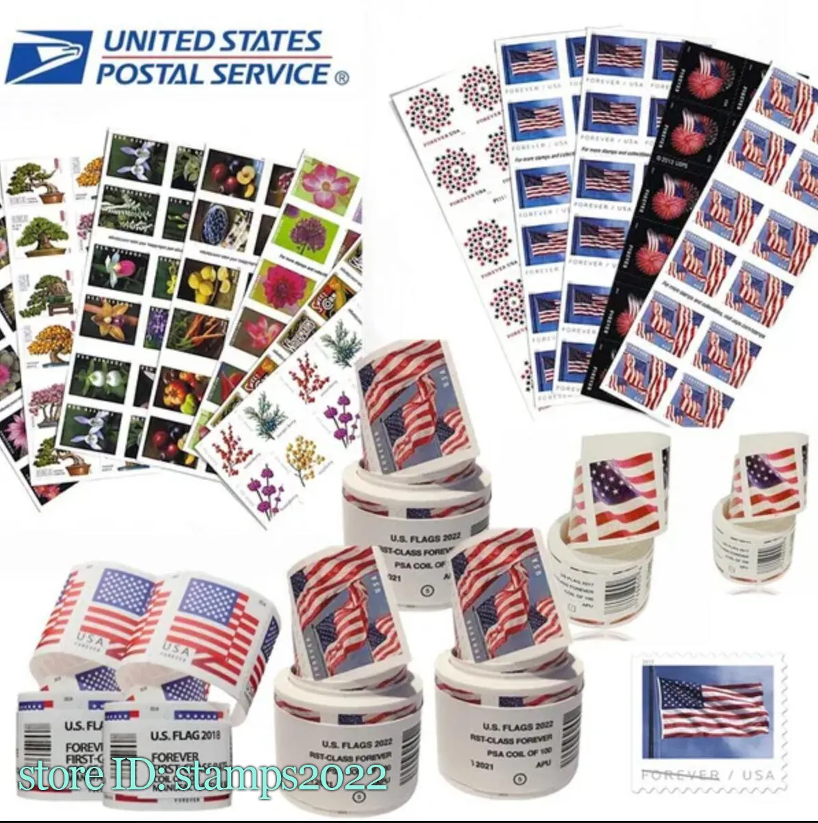 2022 USA Forever US Flag Discounted Postal Mailing First Class Service Roll of 100 For Envelopes Postcard Mail Supplies Wedding Anniversary Thank You Letters