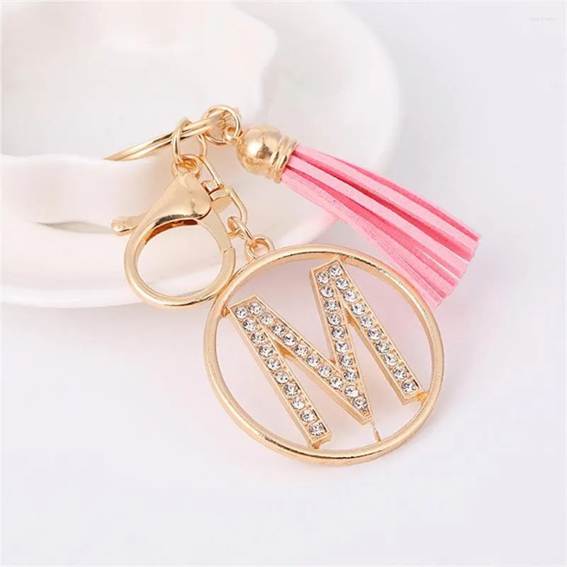 Keychains Luxury Crystal Letter Keychain For Women Purse Charms Fashion A To Z Initial Alphabet Key Rings With Tassel Handbag Accessories