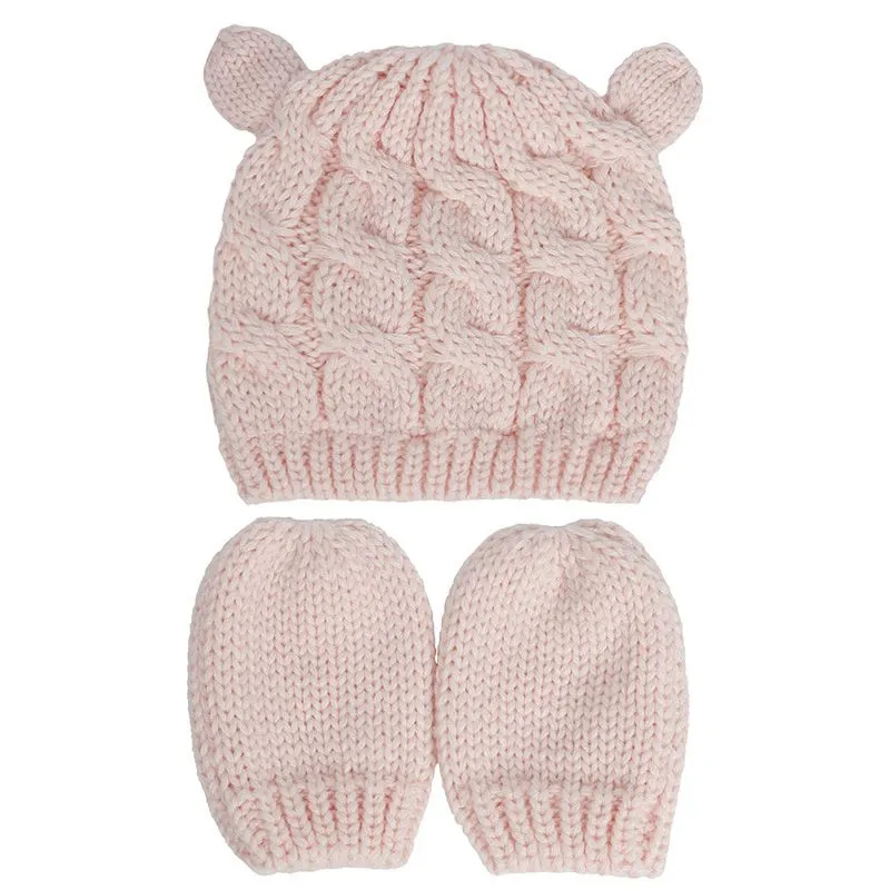 2 pièces bébé enfants filles garçons hiver chaud tricot chapeau mignon gant joli bonnet ensemble 0-18 mois RRE15254