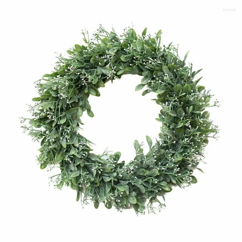 Decorative Flowers 1PC 2022 Artificial Green Leaves Wreath15 Inch Front Door Wreath Shell Grass Boxwood For Wall Window Party Decor