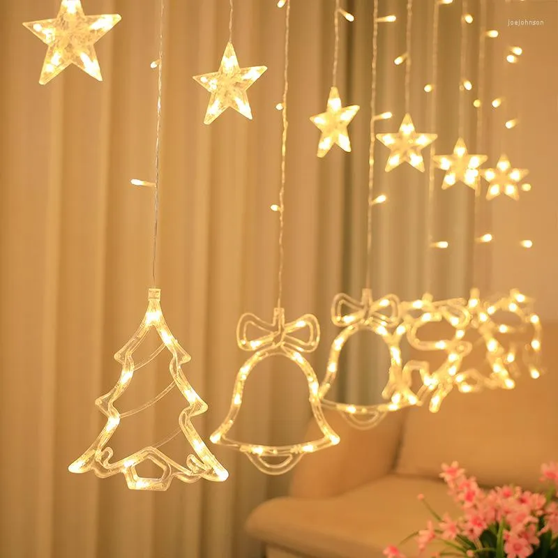 Strings Navidad Elk Tree Luces Led Curtain Lights Fairy Garland Christmas Decorations For Home Outdoor Wedding Party Room Window Decor