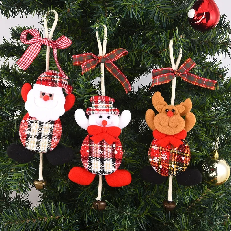 Décoration d'arbre de Noël Bowknot Bell En réseau Santa Claus Snowman Deer Pendant Noël Party Hanging Decorations Gift TH0585