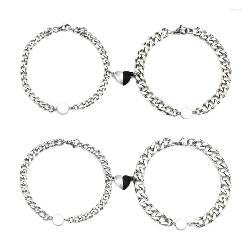 Link Bracelets U90E 2pcs / Set Heart Magnet Attract Couple Bracelet Love Charm Jewelry