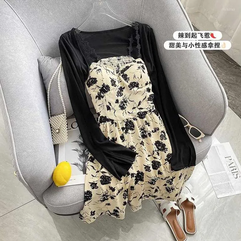 Casual jurken Franse mouwloze backless bellflower print bloemen cami jurk gebreide vest cape tops 2022 zomer twee roksets voor