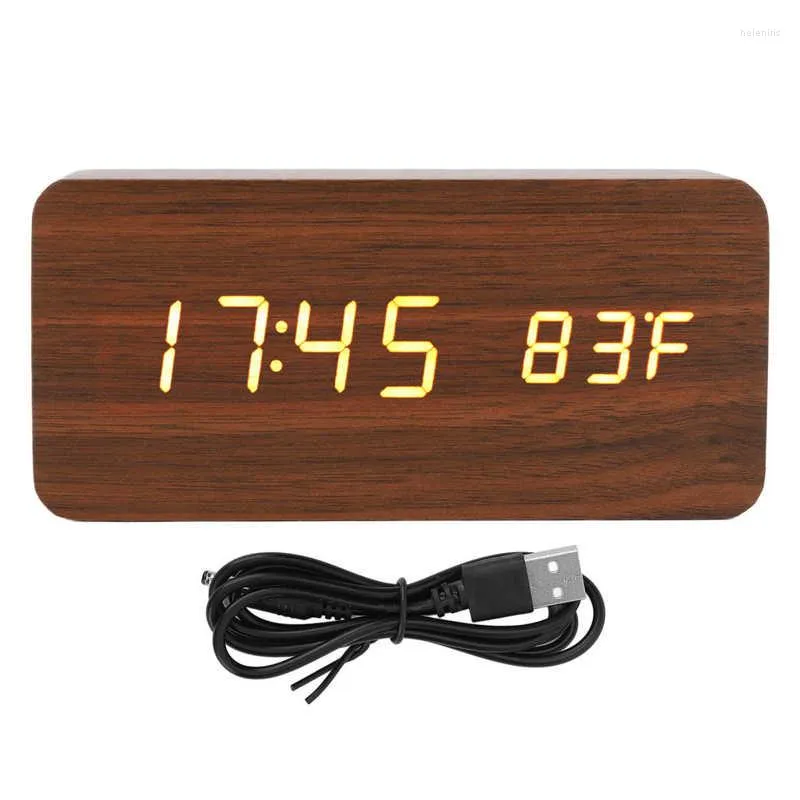Watch Boxes LED Wood Digital Clock Electronic Alarm 3 Level Brightness With Temp Humidity Display For Bedroom