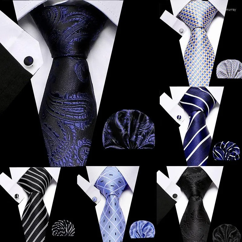 Noeuds papillon mode solide cravate pour moi soie mariage cravate Hanky bouton de manchette cadeau nouveauté Design Cravate