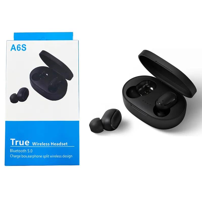 A6S E6S TWS Kulaklık Kablosuz Kulaklık IPX4 Bluetooth Kulaklık HiFi Spor Stereo Bluetooth Kulaklık Xiaomi Huawei iPhone için