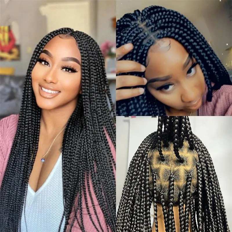 Pelucas trenzadas de encaje completo para mujeres negras peluca de pelo sintético Remy perruques de Cheveux Humains Pelucas A891112