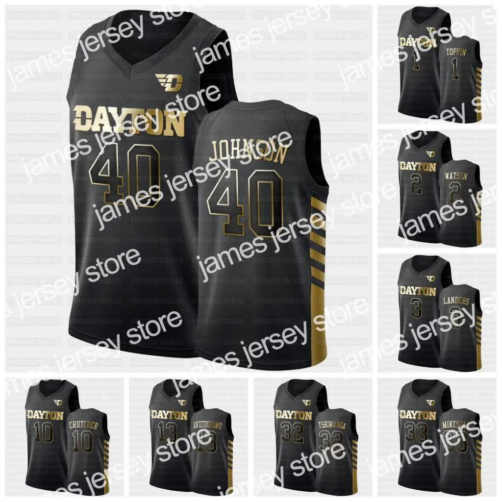 College Basketball Wears Dayton Flyers NCAA Black Golden Edition Jersey 0 Rodney Chatman 1 Obi Toppin Watson Landers Crutcher Antetokounmpo Tshimanga Mikesell Coh