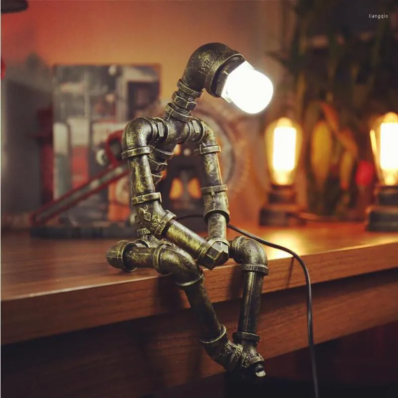 Lampy stołowe osobowość kreatywna żelazna rury przemysł loft styl retro bar kawy robot lampa dekoracyjna prezent