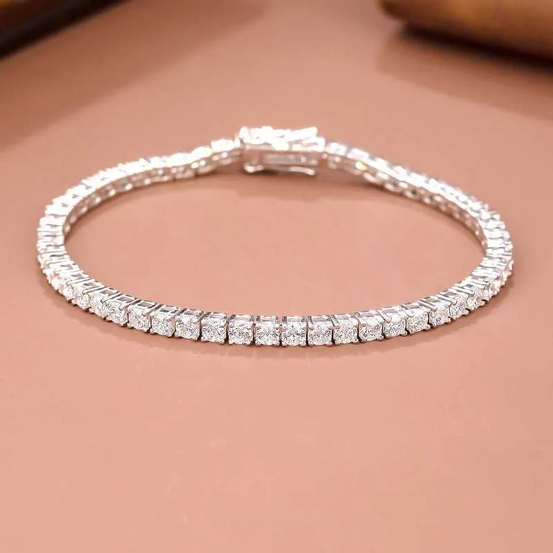 3mm Super Sparkling Full Rhinestones Chain 925 Sterling Silver Armband Wedding Engagement Party Smycken Armband f￶r kvinnor 012