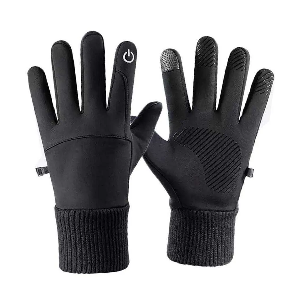 Ski Gloves Three-layer Heated ing Thermal Anti-slip Palm Touch Screen Windproof Cotton Fiber Motorcycle L221017