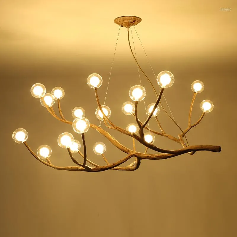 Lampes suspendues Éclairage intérieur Branche d'arbre LED Lustre Résine Fer Verre Bulle Lumière Restaurant Chambre Cuisine Lampe Suspendue Luminaire