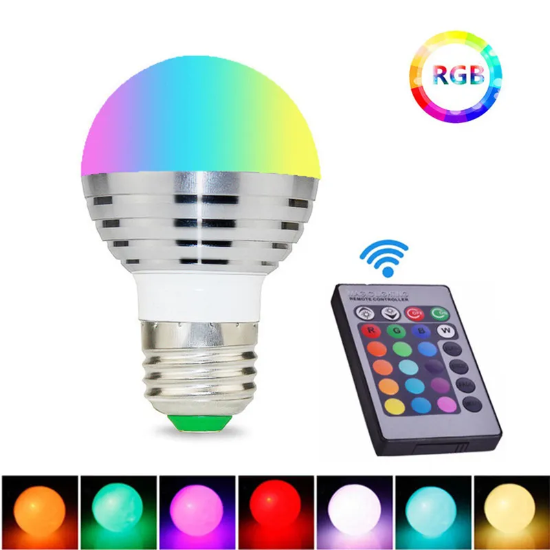 E27 E14 Smart Control Lamp Bollen 16Color Veranderende magische lamp LED RGB Dimable Light -regels Spotlight met 24 sleutel afstandsbediening D1.5