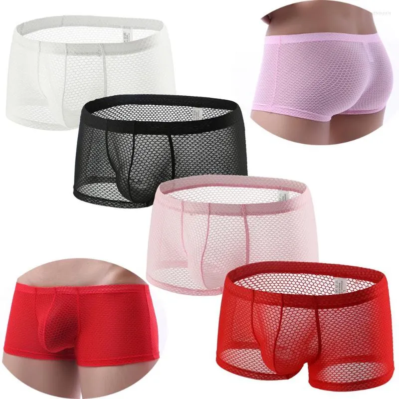 Caleçon Homme Sous-Vêtements Maille Voir À Travers Boxer Shorts Grand Pénis Poche Calzoncillo Hombre Mâle Homme Culotte Boxershorts