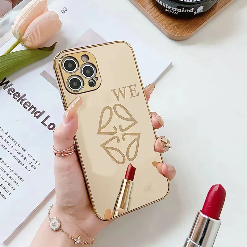 Mobiele telefoon hoesjes voor iPhone 15 14 Pro Max Plus hoesjes Luxe gouden spiegelreflectie Shell-hoes 9 soorten Designer Gouden patroon Cover 13 12 XR XS 8 7 Telefoonhoesje EBVB