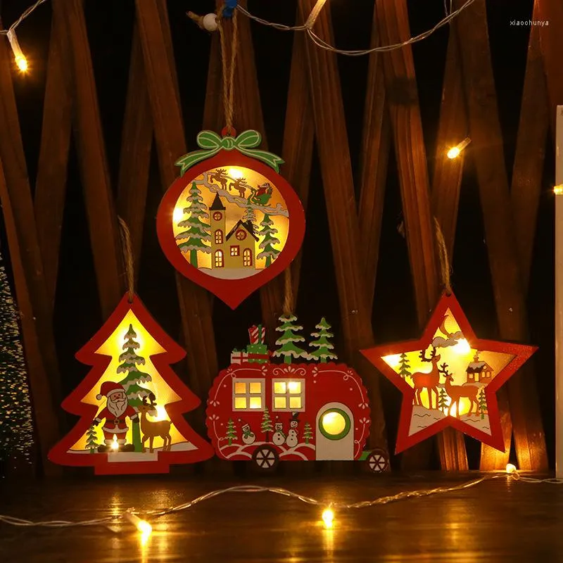 Weihnachtsdekorationen, kreatives hohles Holz, leuchtender Wagen und kleine Baumschmuck, Heimdekoration, Partyzubehör