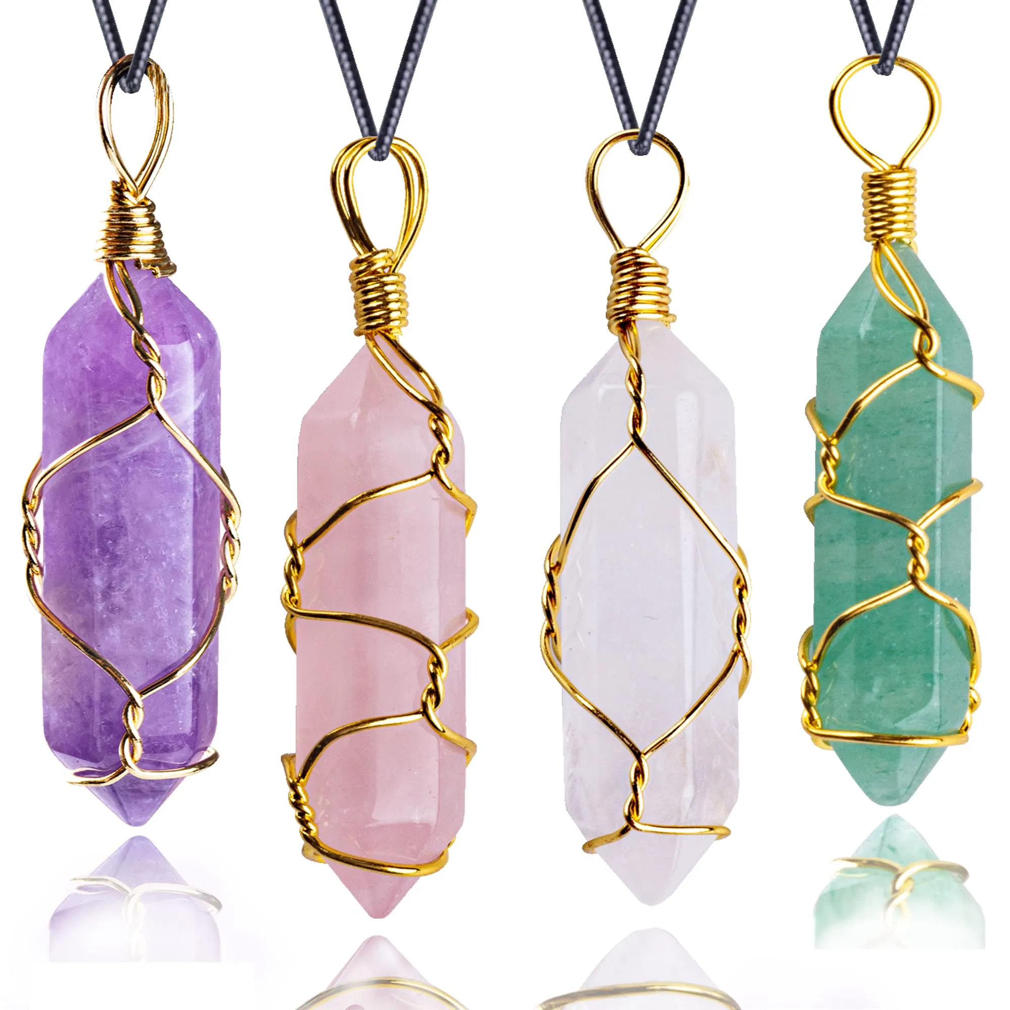 Pendant Necklaces Natural Hexagonal Crystal Necklace Healing Chakra Crystals Gold Wire Wrapped Doubled Pointed For Women Drop Deliver Amjgl