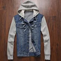 Whole- Denim Jacket men hooded sportswear Outdoors Casual fashion Jeans Jackets Hoodies  Mens Jacket and Coat Plus Size 282H