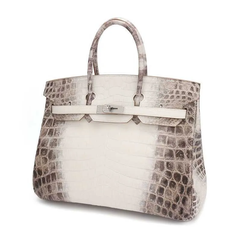 Designers Handbags Birkin Bags Designer 35 Nile Crocodile Leather Versatile Large Women's Handbag Half Hand Sewn Himalayan White 1cwq Ayw Classical Larger Capacity
