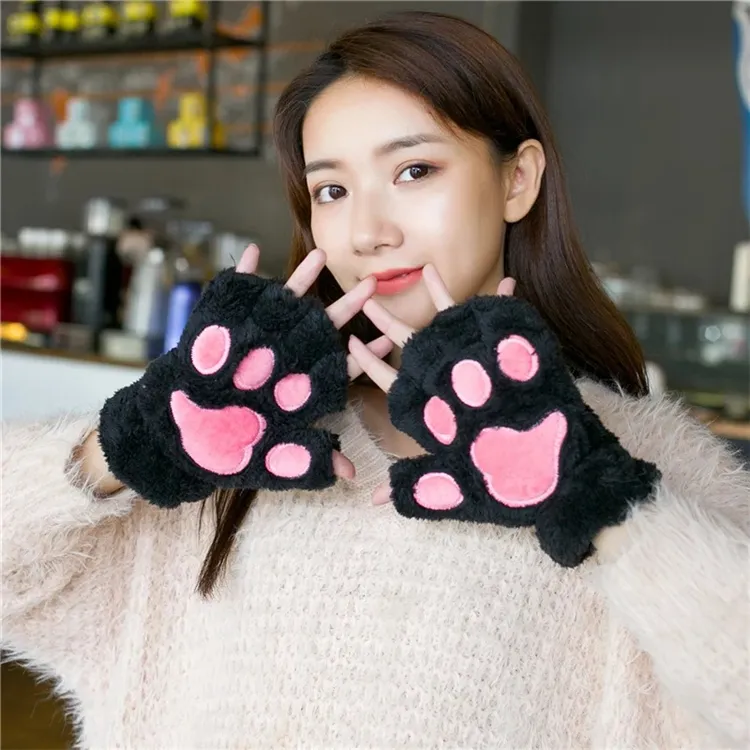 3 pares de guantes de pata de gato, guantes sin dedos, guantes de felpa de  invierno para mujeres y niñas