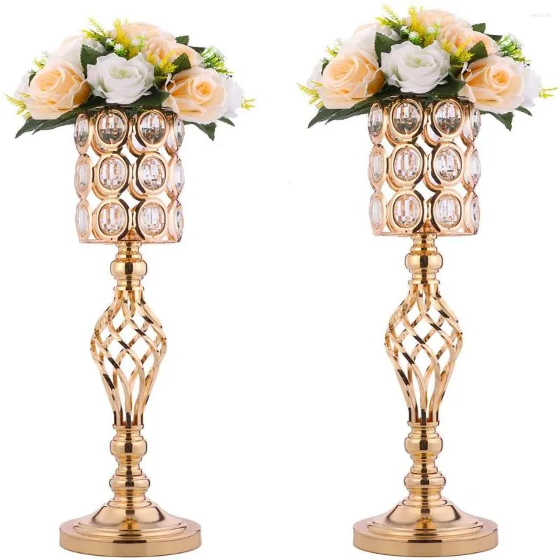 Decoração de festa Metal Flowertandertand Crystal Trumpet Vase Table Decorativa peça central Artificial Flower Arrangement Stand Center