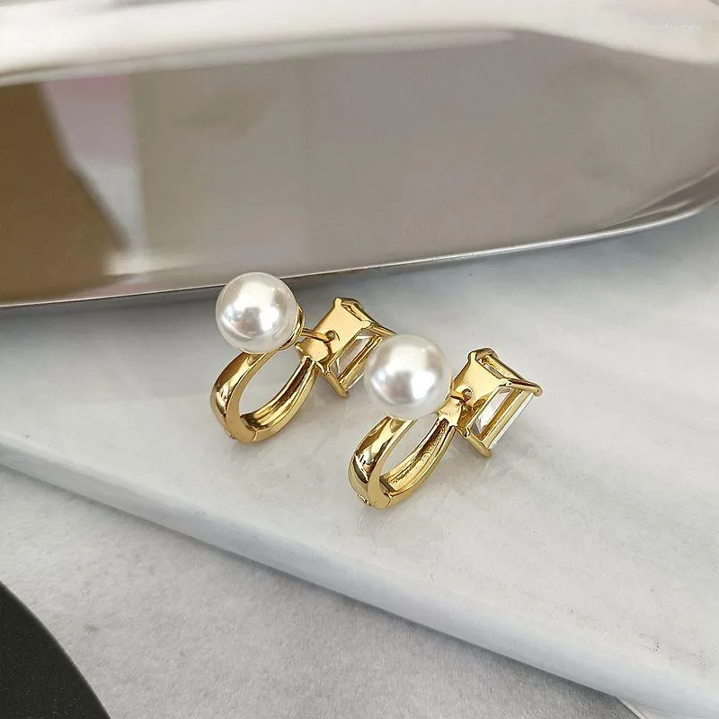 Hoop Earrings European And American Fashion Brand Jewelry Wholesale Personalized Pearl Double-sided Wear Women's