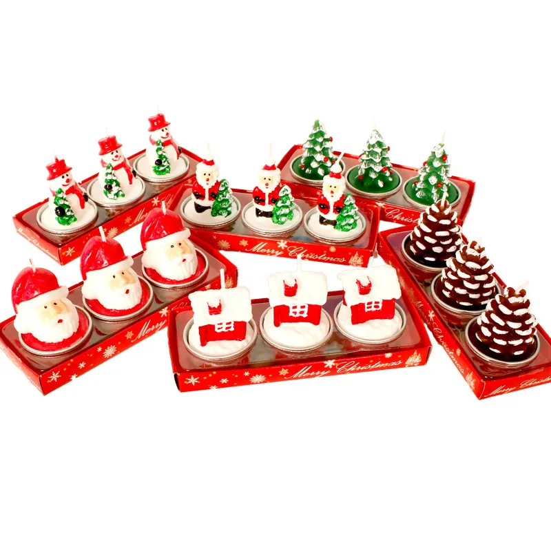 Santa Christmas Candle 3pcs/set Handmade Delicate Snowman Pine Cones Shoes Tealight Candles Xmas Party Decoration