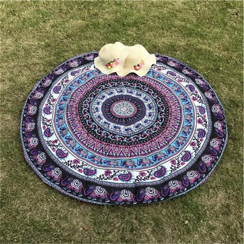 Mattor Elefanttyp Rundt Scarve Fashion Mandala Tapestry Beach Mat Picnic Rug Filt Polyester Lawn Tippet