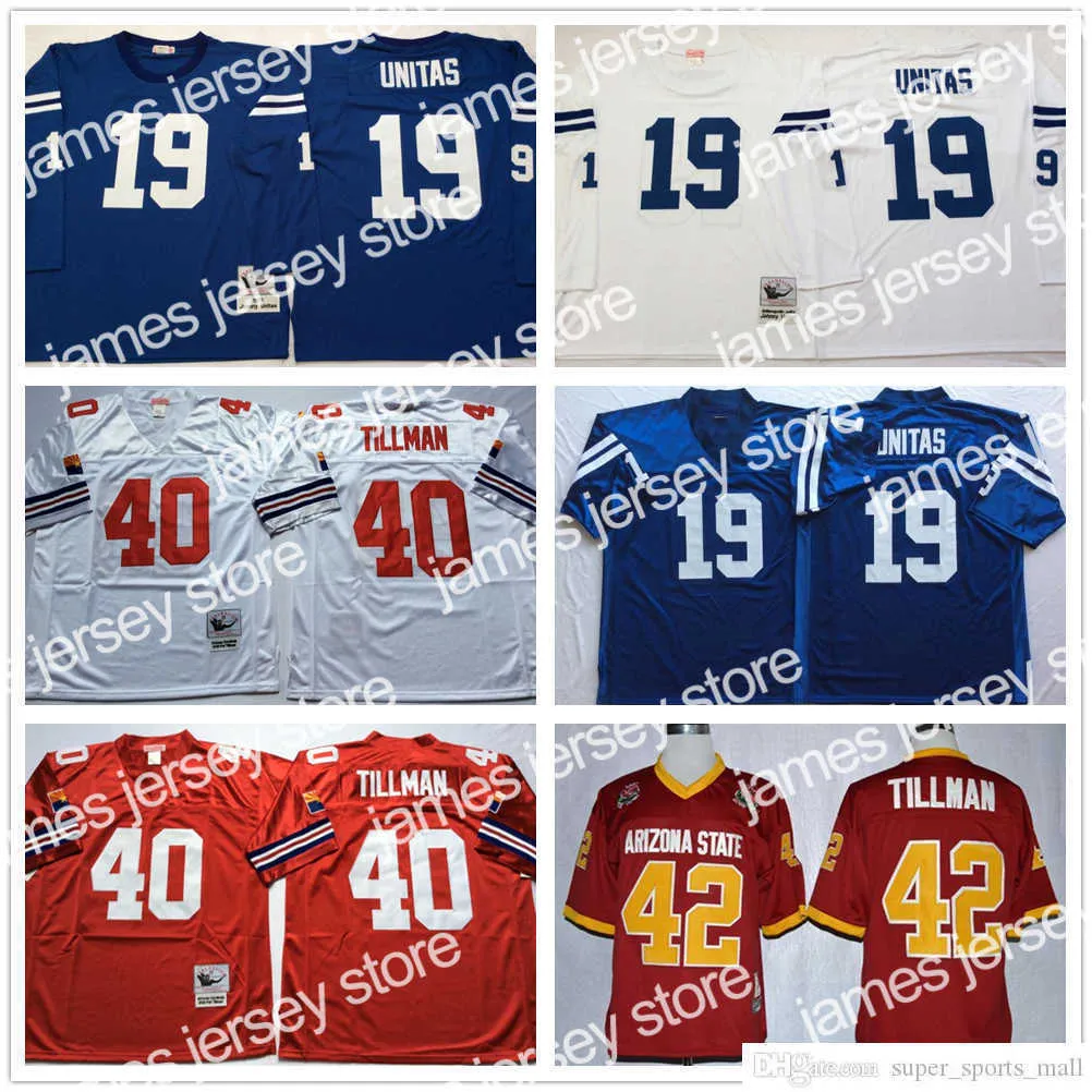 NOUVEAUX maillots de football Maillots de football NCAA College 75e Vintage Football Mitchell et Ness 40 Maillot Pat Tillman Cousu 19 Maillots Johnny