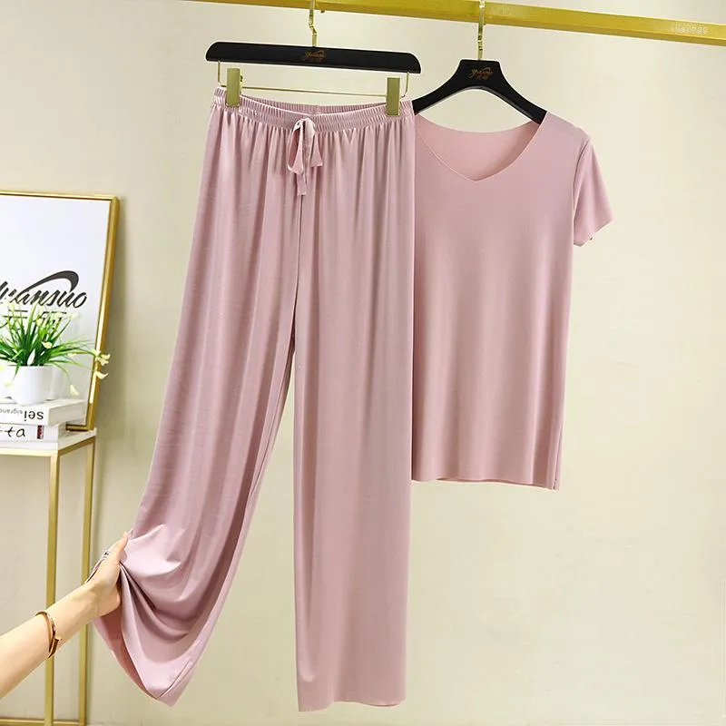 Pantalones de dos piezas para mujer, traje para casa holgado de verano, conjunto de Pamas, ropa para el hogar para mujer, ropa de salón para mujer 28