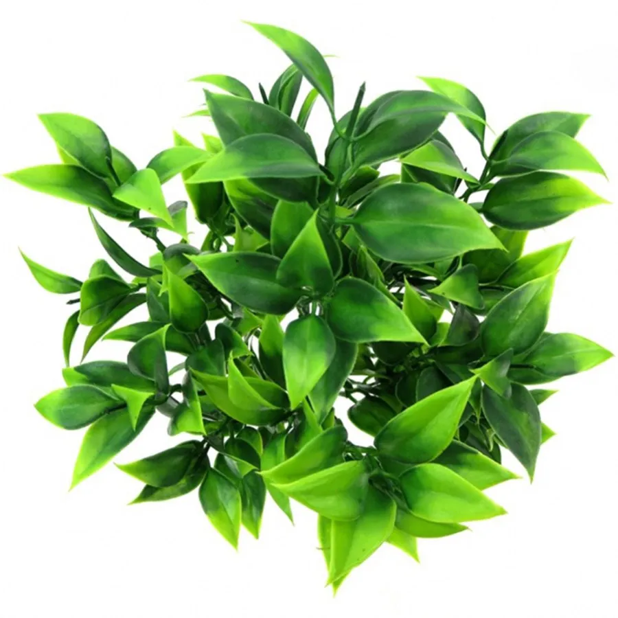 7 ramas de plantas artificiales verdes para arbustos de jardín, hierba falsa, eucalipto, hojas de naranja, planta de imitación para la decoración de la tienda del hogar