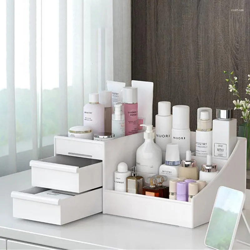 Caixas de armazenamento organizador de maquiagem cosmética com gavetas de plástico banheiro skincare caixa escova batom titular organizadores armazenamento