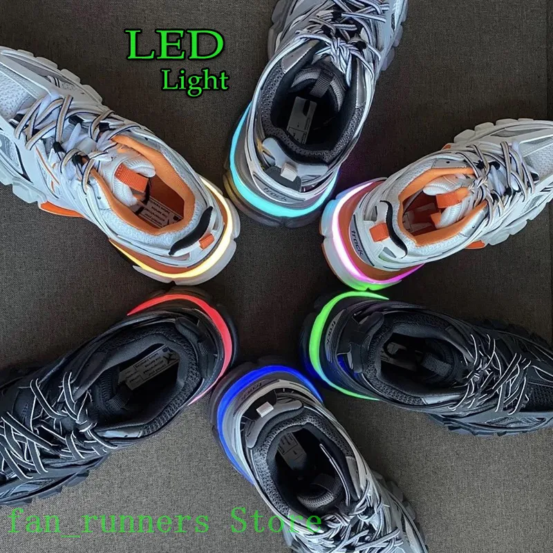 Diseñador de zapatos casuales Track 3.0 LED Lights Trainers Shoes Luxury Womens Mens Sneaker Gomma cuero Nylon Printed Platform Tracks