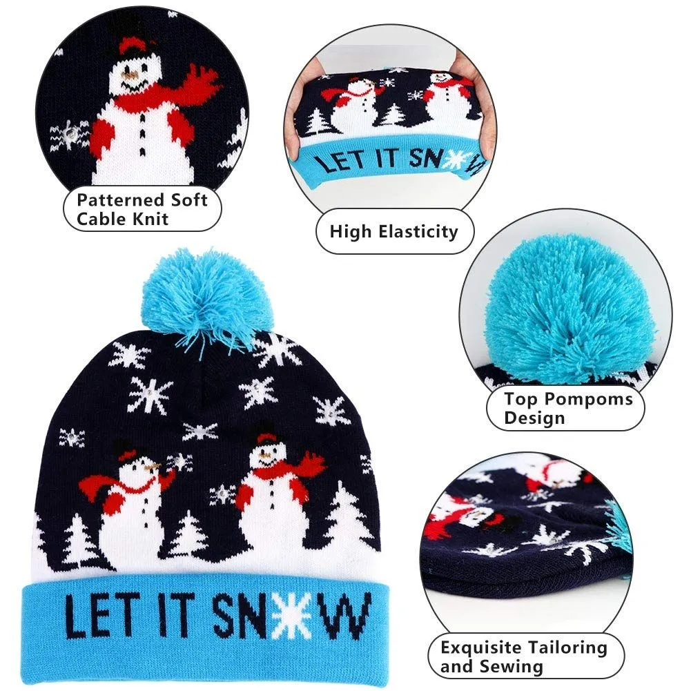 LED Knit Christmas Hats Beanie Light Up Illuminate Warm Hat For Kid Adults New Year Xmas Decoration Cap Wholesale