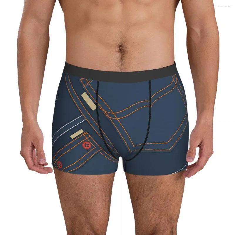 Underpants Denim Jean Pockets Breathbale Panties Male Underwear Print Shorts Boxer Briefs