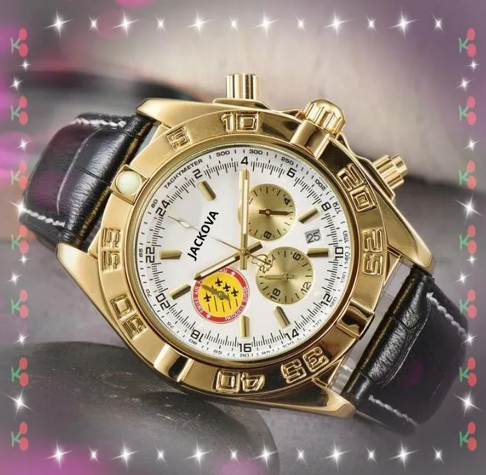 Ig-end Fasion Orologio da uomo con cronometro 43 mm Movimento al quarzo importato Zaffiro Cystal Cintura in vera pelle completamente funzionale Elegante braccialetto con orologio per amanti