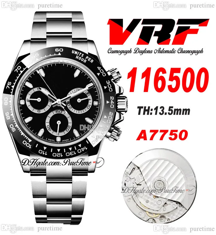 VRF 11650 A7750 Automatische chronograaf Mens Watch Ceramics Bezel Black Stick Dial Roestvrijstalen armband Super Edition dezelfde serie kaart Puretime A1
