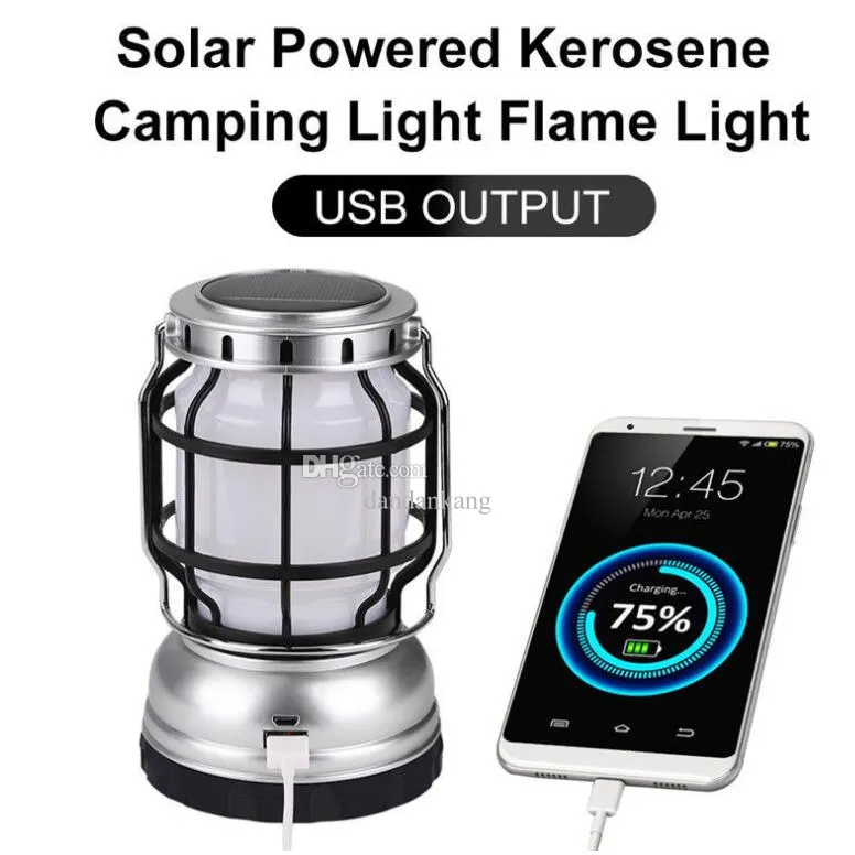 LED Solar Lantern Lamp Portable Outdoor Camping Lamps USB Rechargeable Retro Classic Kerosene Lamp Emergency Handy Lights