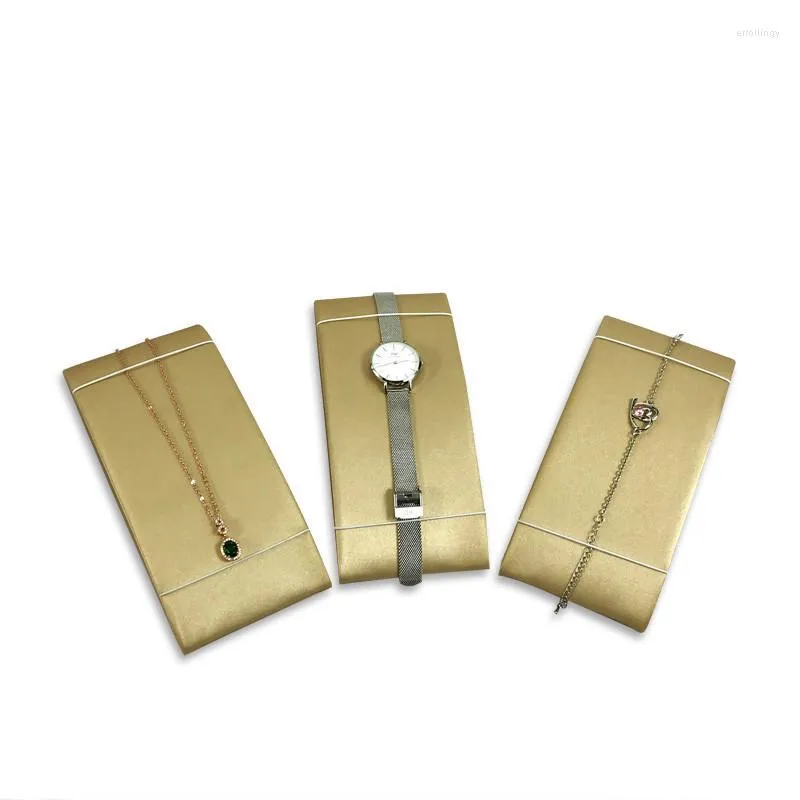 Jewelry Pouches High-quality Gold PU Leather Ring Earring Window Counter Display Set Necklace Prop Bracket