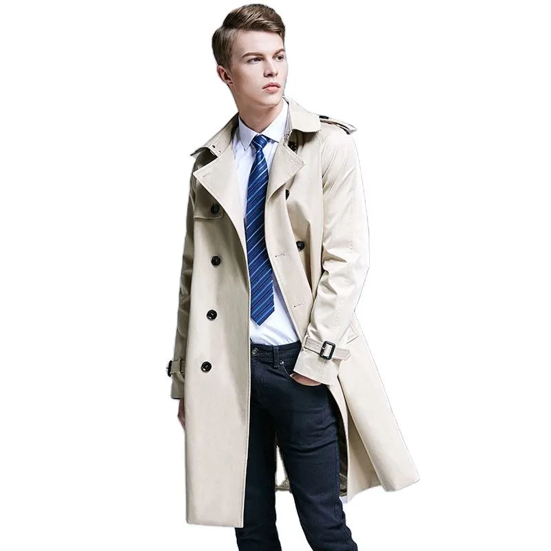 Printemps Automne Tendance Européenne Et Américaine Trench-Coat Lâche Double Boutonnage Homme Vêtement Slim Fit Grand Style Britannique Coupe-Vent Occasionnel Pour Hommes