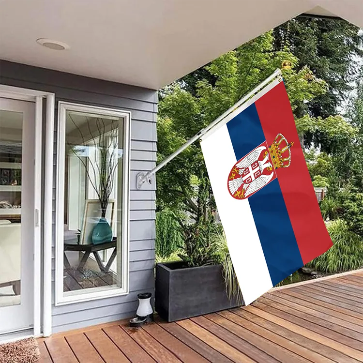 Bandera de Serbia 90x150 cm Suministro de f￡brica Poli￩ster Poli￩ster Banner nacional con arandelas de lat￳n