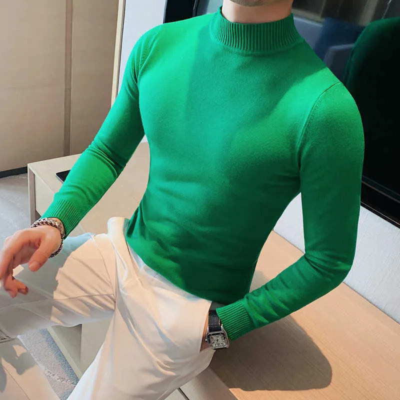 Men's Sweaters 14 Color Autumn Winter Half High Neck Sweater Men Long Sleeves Solid Slim Fit Pullovers Casual Stretched Knitted Bottoming Shirt T221019