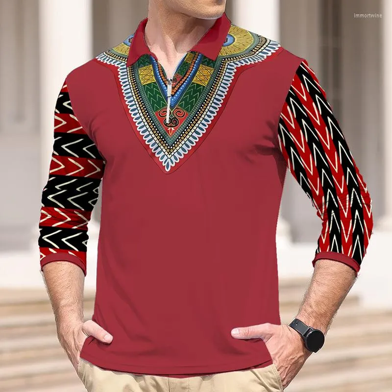 Polos African African African koszule dla mężczyzn Casual Social Business Męskie T-shirty z długim rękawem Ubranie męskie