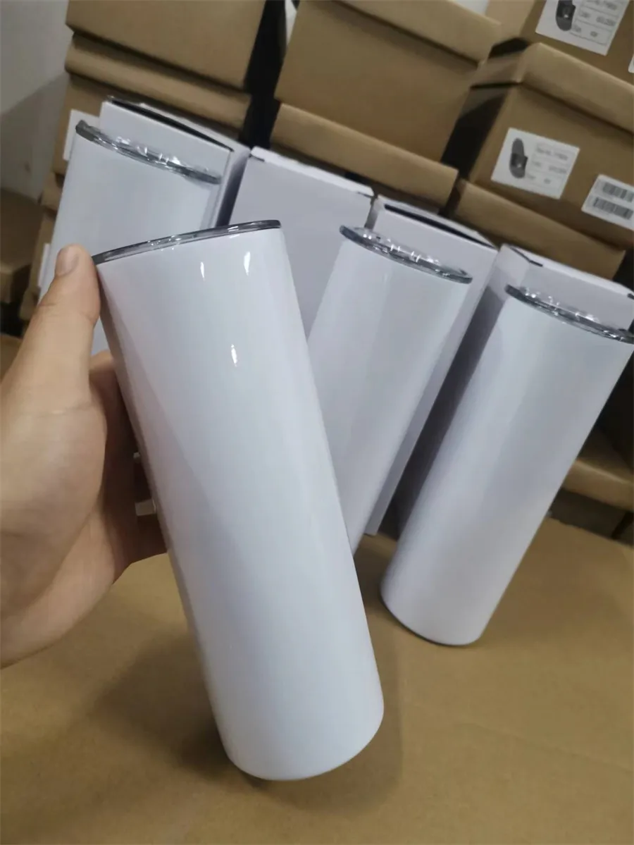 2 Days Delivery Tumblers White Straight Sublimation 20oz Stainless Steel Double Wall Insulated Cup Blanks with Lids and Straw US Stock