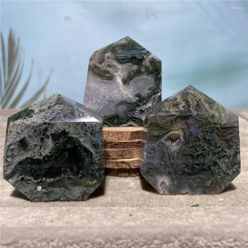 Decorative Figurines Green Moss Agate Druzy Natural Stone And Crystal Tower Healing Gemstones Geode Point Wand Witchcraft Home Decoration