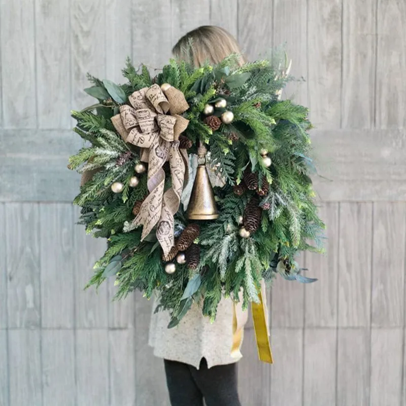 ABOOFAN Ghirlanda natalizia per porta, in vimini, corona da parete, in rattan, ghirlanda artificiale, per la porta di casa, decorazione per la porta di casa, per il soggiorno, decorazione da parete